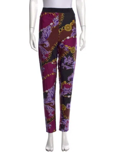 Pre-owned Versace Graphic Print Straight Leg Pants In Purple