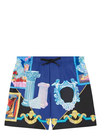 Versace Badeshorts Mit Grafischem Print In Blau
