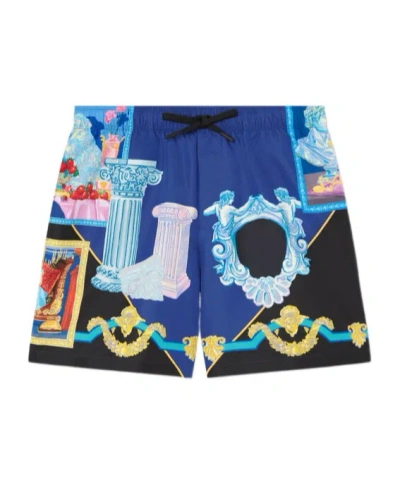 Versace Graphic-print Swim Shorts In Blue