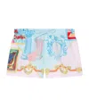 Versace Silk Twill Shorts With Vibrant Classical Motifs In Blue