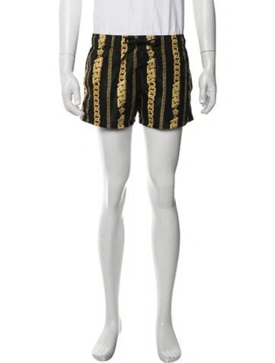 Pre-owned Versace Graphic Print Swim Trunks In Black/gold