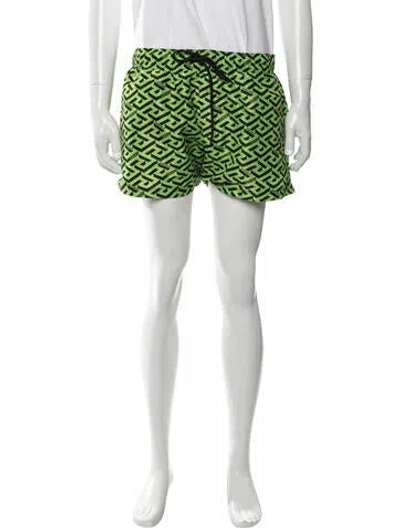 Pre-owned Versace Graphic Print Swim Trunks In Black/green
