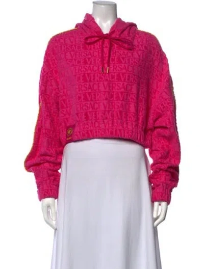 Pre-owned Versace Graphic Print Tie Neck Hoodie In Pink