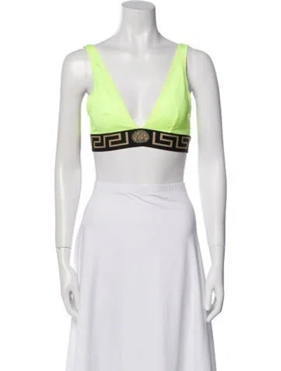Pre-owned Versace Graphic Print V-neck Crop Top In White