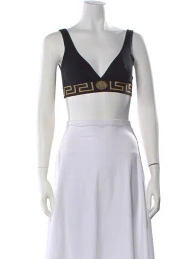 Pre-owned Versace Graphic Print V-neck Sports Bra In Black