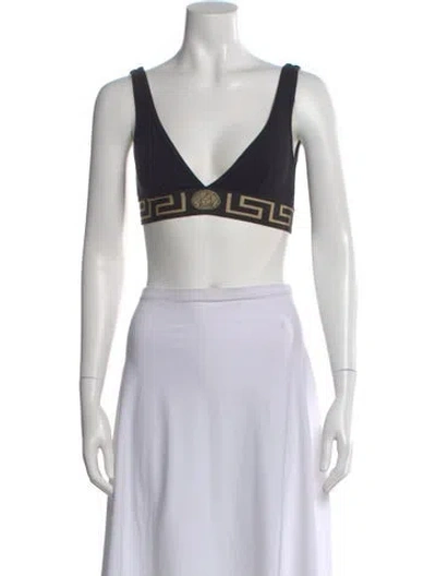 Pre-owned Versace Graphic Print V-neck Sports Bra In Black