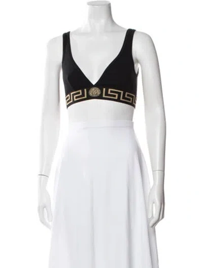Pre-owned Versace Graphic Print V-neck Sports Bra In Black