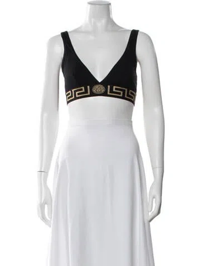 Pre-owned Versace Graphic Print V-neck Sports Bra In Black