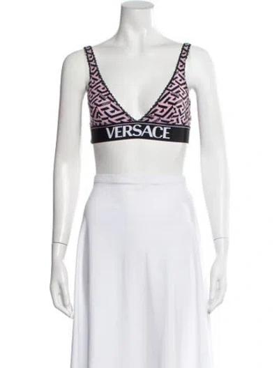 Pre-owned Versace Graphic Print V-neck Sports Bra In Blue