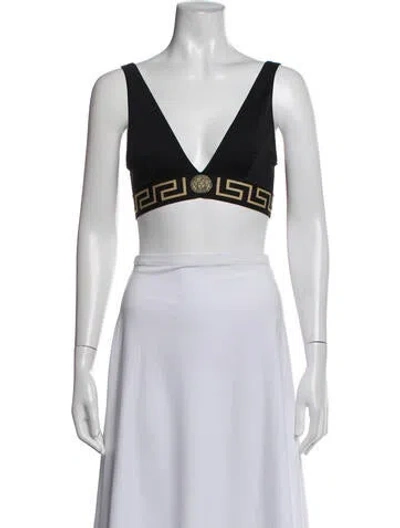 Pre-owned Versace Graphic Print V-neck Sports Bra In Blue/white