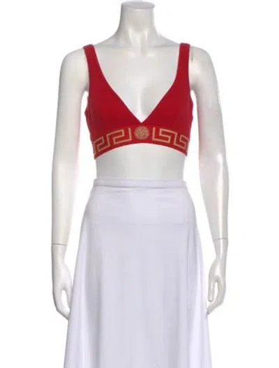 Pre-owned Versace Graphic Print V-neck Sports Bra In Red
