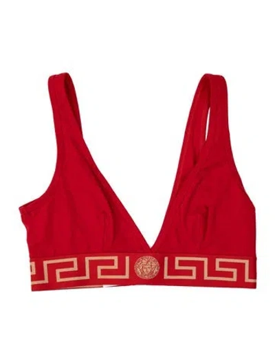 Pre-owned Versace Graphic Print V-neck Sports Bra W/ Tags In Red