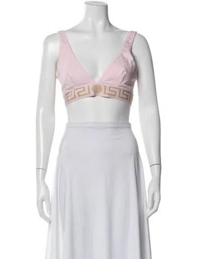 Pre-owned Versace Graphic Print V-neck Sports Bra W/ Tags In White