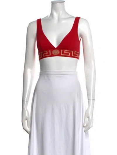 Pre-owned Versace Graphic Print V-neck Sports Bra In White