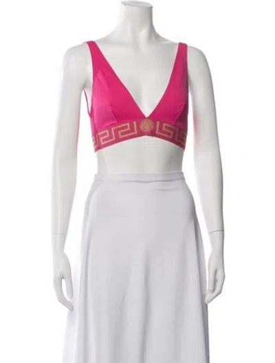 Pre-owned Versace Graphic Print V-neck Sports Bra In White