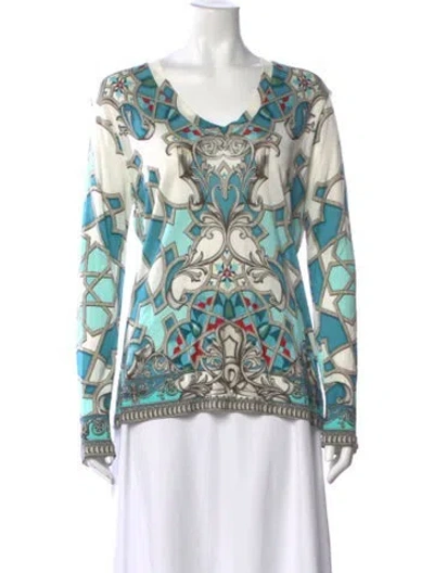 Pre-owned Versace Graphic Print V-neck Top In Blue