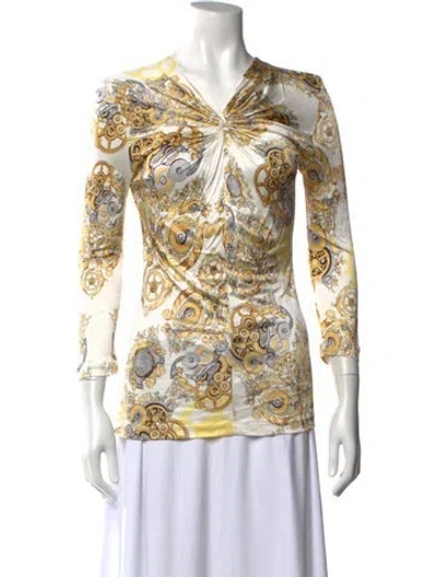 Pre-owned Versace Graphic Print V-neck Top W/ Tags In Neutral