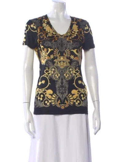 Pre-owned Versace Graphic Print V-neck T-shirt In Black