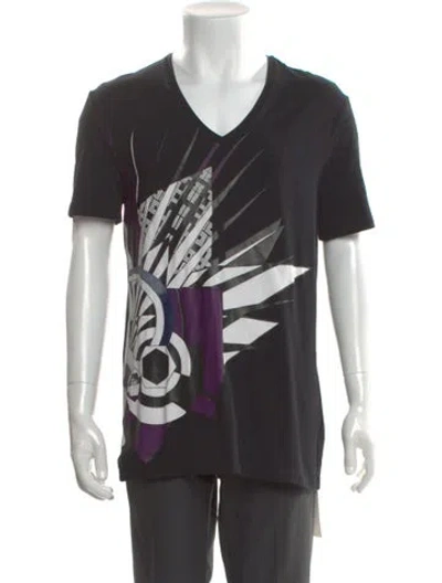 Pre-owned Versace Graphic Print V-neck T-shirt In Black