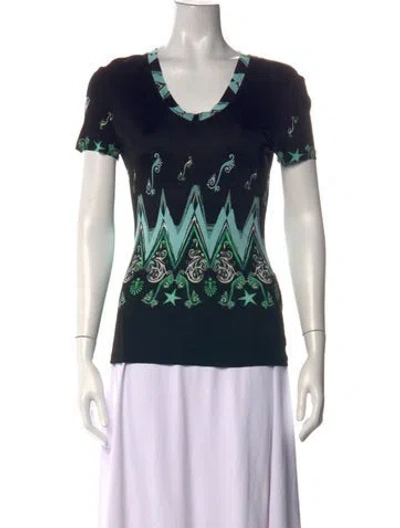 Pre-owned Versace Graphic Print V-neck T-shirt In Black
