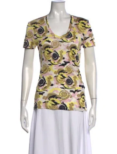 Pre-owned Versace Graphic Print V-neck T-shirt In Yellow