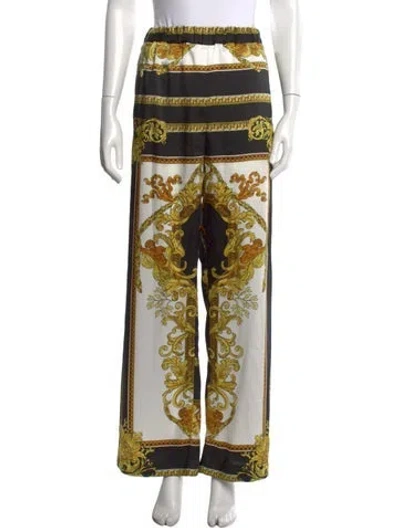 Pre-owned Versace Graphic Print Wide Leg Pants In Black