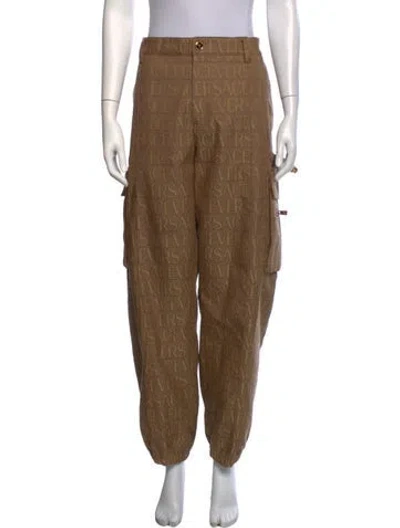 Pre-owned Versace Graphic Print Wide Leg Pants In Brown