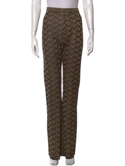 Pre-owned Versace Graphic Print Wide Leg Pants In Gold