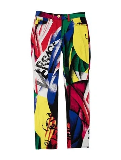 Pre-owned Versace Graphic Print Wide Leg Pants In Red