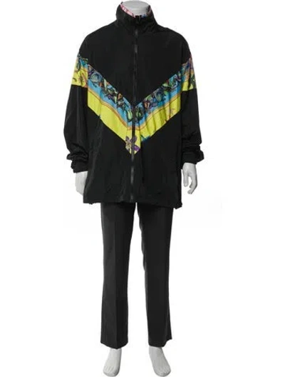Pre-owned Versace Graphic Print Windbreaker In Black