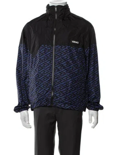 Pre-owned Versace Graphic Print Windbreaker In Black