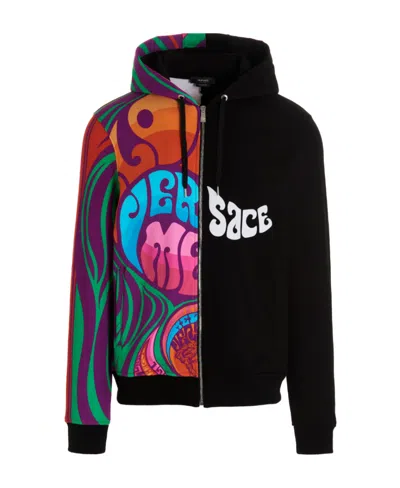 Versace Graphic-print Zip-up Hoodie In Black