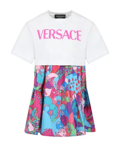Versace Graphic-print Cotton Flared Dress In Multi