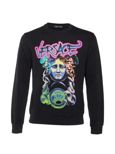 Pre-owned Versace Graphic-print Cotton Sweatshirt In Black