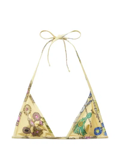 Versace Graphic-print Triangle Bikini Top In Yellow