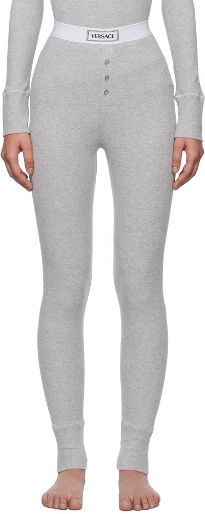 Versace Gray 90s Vintage Logo Ribbed Leggings In 1e130-grey Melanges