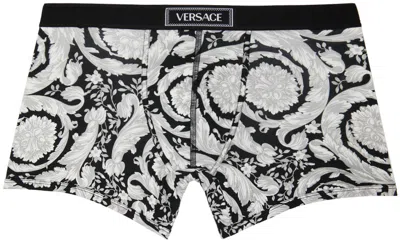 Versace Gray & Black Low-rise Boxers In 5bc50-black+bone