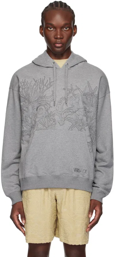 Versace Gray Barocco Sea Hoodie In 1e100-medium Grey