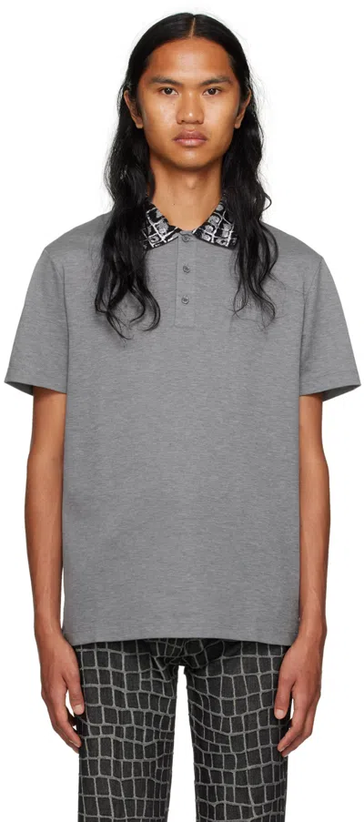 Versace Cotton Piquet Fabric Crocodile Print Neck Polo In 1e100