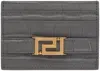 Versace Gray Croc-effect Greca Goddess Card Holder In 1e51v Charcoal