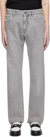 Versace Gray Frayed Regular-fit Jeans In 1d280-mid Grey