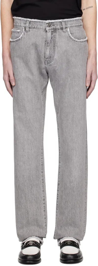 Versace Gray Frayed Regular-fit Jeans In 1d280-mid Grey