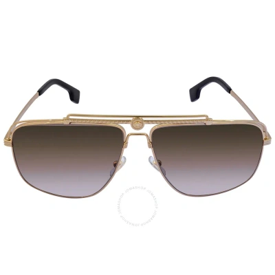 Versace Gray Gradient Brown Rectangular Men's Sunglasses Ve2242 100289 61 In Brown / Gold / Gray