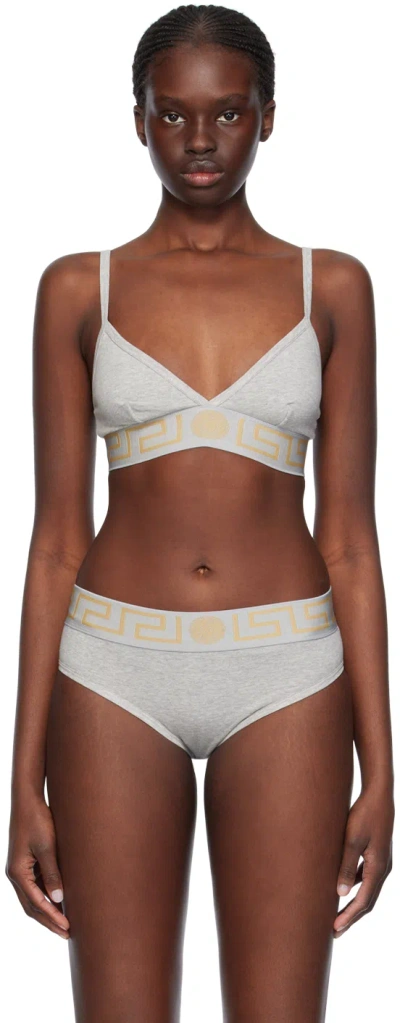 Versace Gray Greca Border Bralette In 1e130-grey Melanges