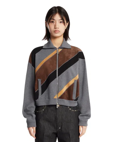 VERSACE GRAY INTARSIA CARDIGAN