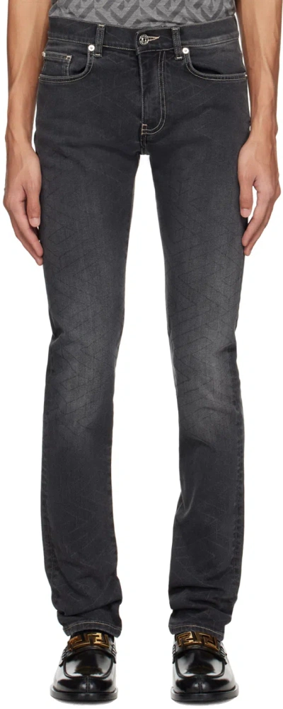 Versace Gray 'la Greca' Jeans In 1d510 Faded Washed B