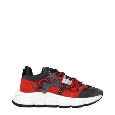 Versace Gray Leather Chunky Sneakers In Multi