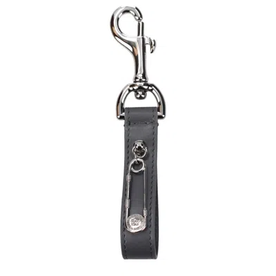 Versace Gray Leather Keychain In Black