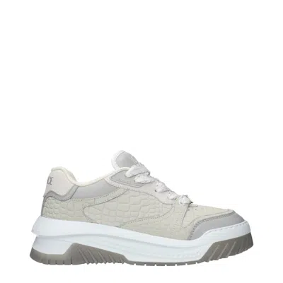 Versace Gray Leather Low Top Sneakers In Multi