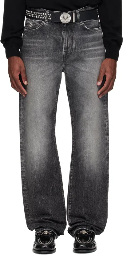 Versace Gray Loose Jeans In Black